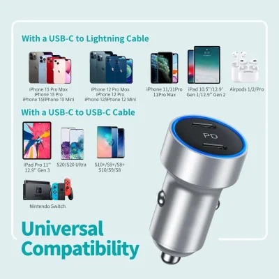 Choetech 40W 2-Port Pd20W All Metal Fast Car Charger For Iphone 12/12 Pro Max/12 Mini
